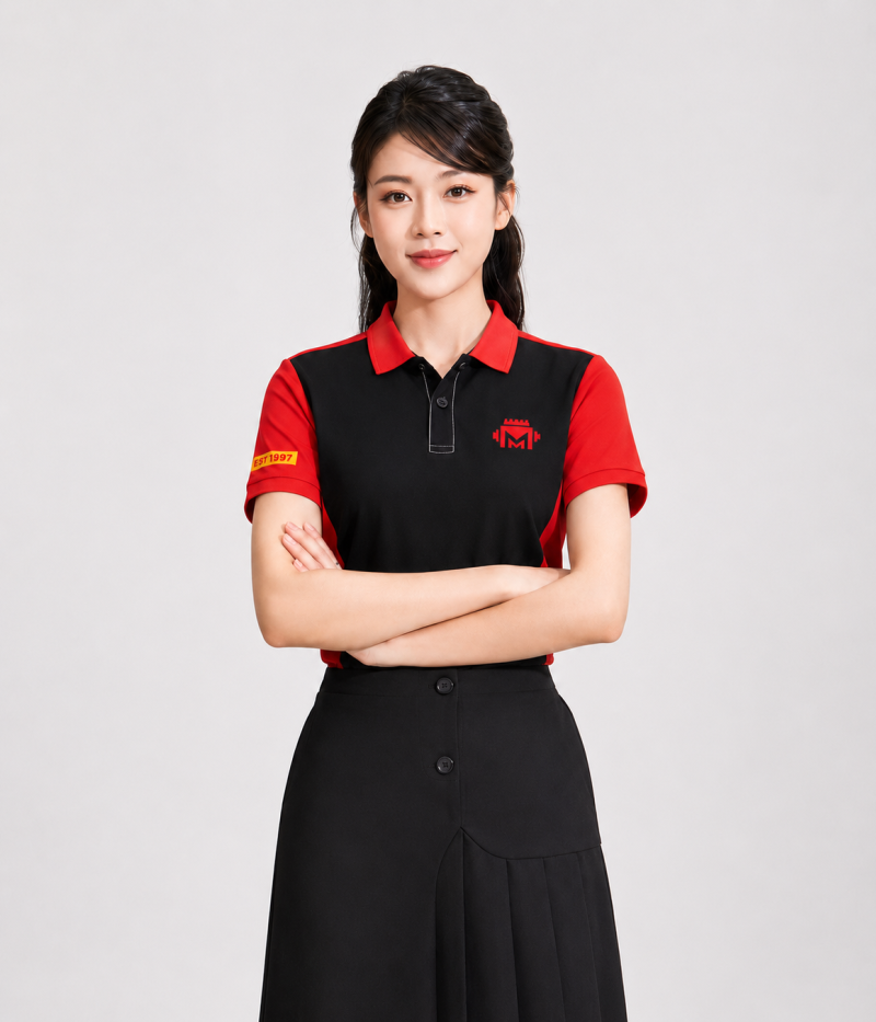 Áo Đồng Phục Công Ty Màu Đen Phối Đỏ Tươi In Logo MẠNH Diesel Services Theo Yêu Cầu | Xưởng May Đồng Phục ICT.