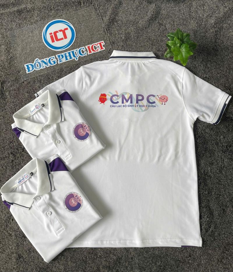 Áo Polo Đồng Phục CMPC – Thiết Kế Trắng Phối Tím Năng Động, Chuẩn Sinh Viên Y Khoa