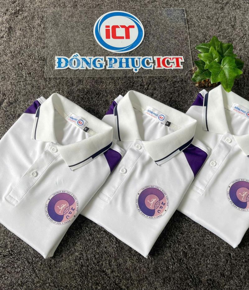 Áo Polo Đồng Phục CMPC – Thiết Kế Trắng Phối Tím Năng Động, Chuẩn Sinh Viên Y Khoa