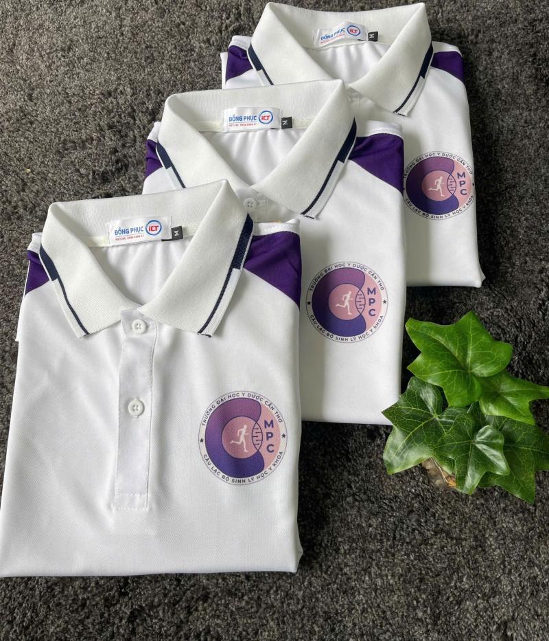 Áo Polo Đồng Phục CMPC – Thiết Kế Trắng Phối Tím Năng Động, Chuẩn Sinh Viên Y Khoa