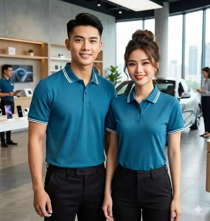 Áo thun polo màu xanh cổ vịt