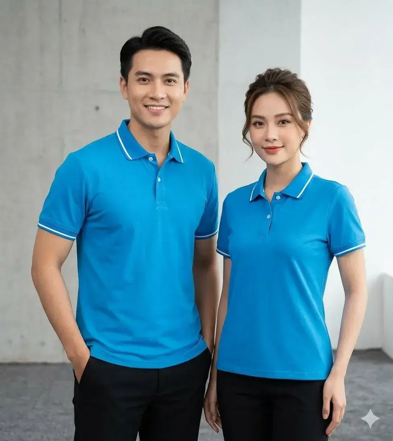 Áo thun polo màu xanh da 