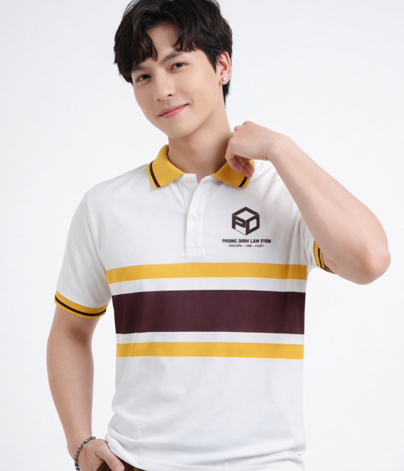 Đồng phục áo thun polo PHONG DINH LAW FIRM – Phối sọc tinh tế, in logo chuyên nghiệp