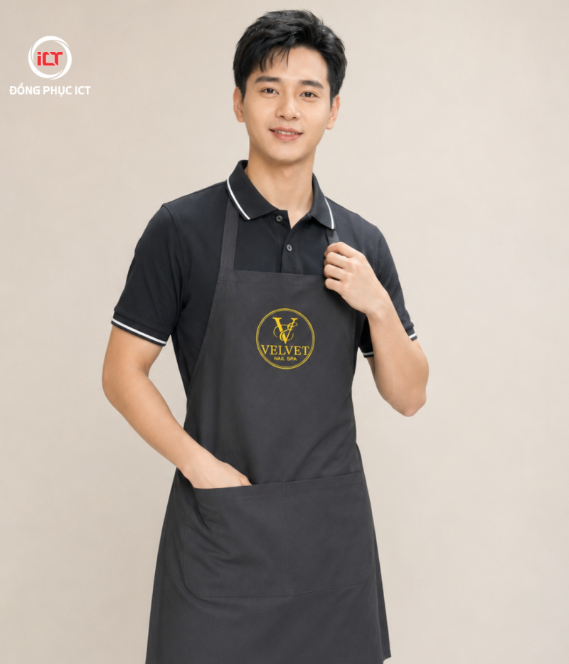ĐỒNG PHỤC TIỆM NAIL VELVET – ÁO POLO & TẠP DỀ MAY THEO YÊU CẦU, THÊU LOGO CHUYÊN NGHIỆP