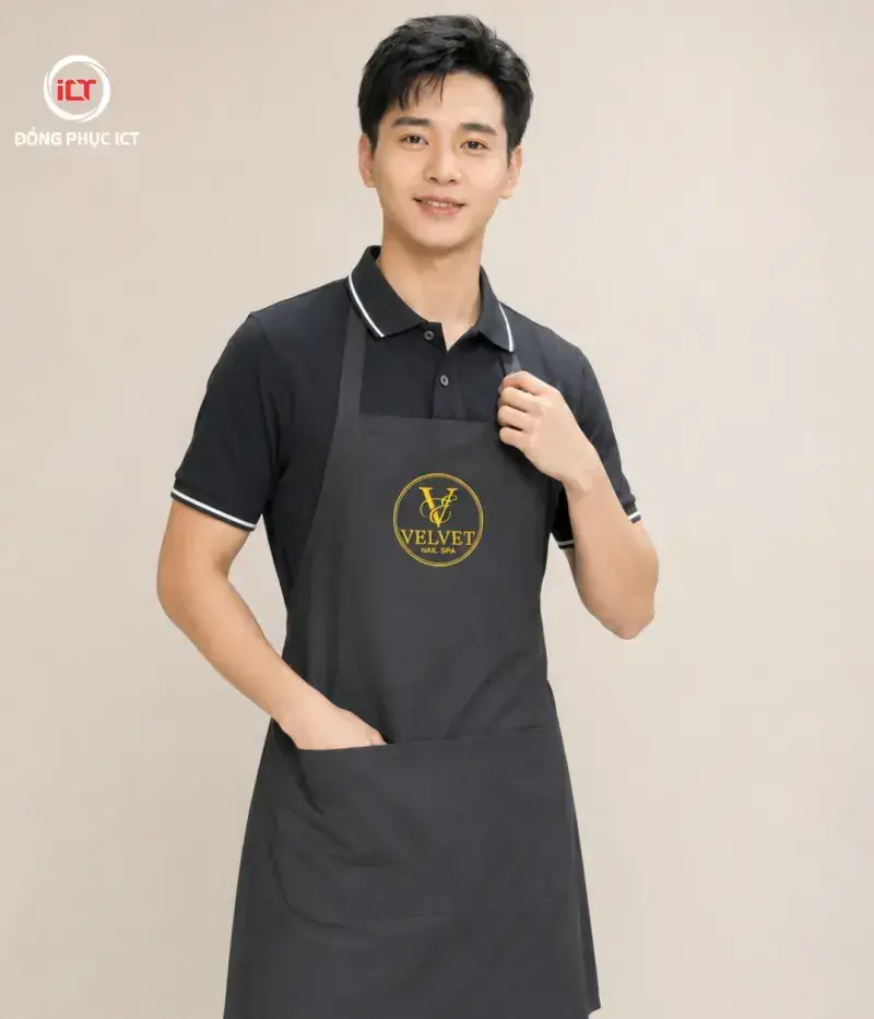 Đồng Phục Tiệm Nail Velvet – Áo Polo & Tạp Dề May Theo Yêu Cầu, Thêu Logo Chuyên Nghiệp