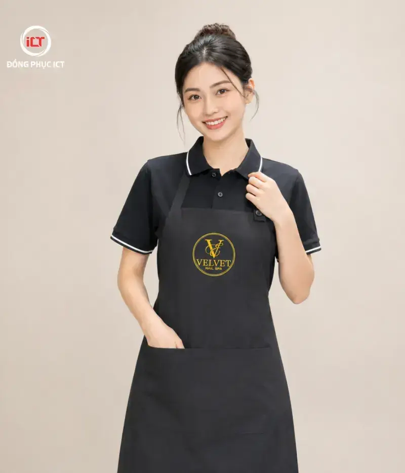 Đồng Phục Tiệm Nail Velvet – Áo Polo & Tạp Dề May Theo Yêu Cầu, Thêu Logo Chuyên Nghiệp