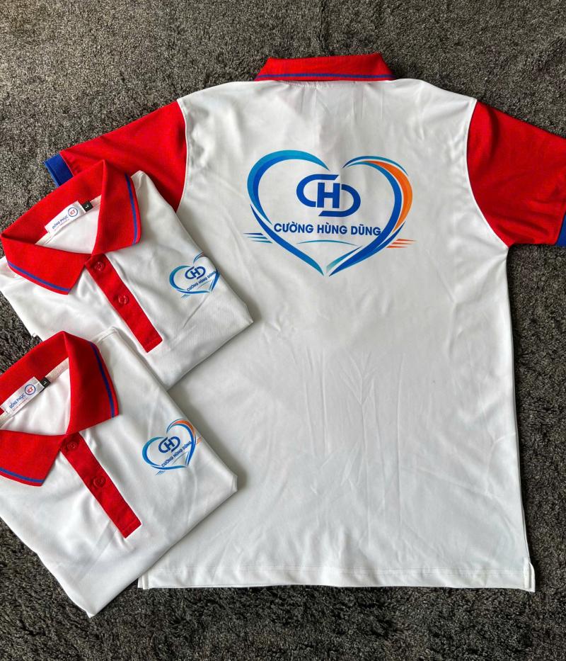 Mẫu Áo Polo Đồng Phục Công Ty Cường Hùng Dũng Đỏ Trắng Cao Cấp, In Logo Sắc Nét