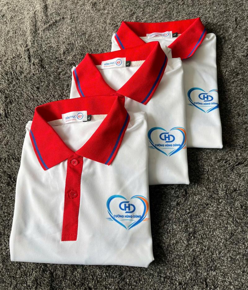 Mẫu Áo Polo Đồng Phục Công Ty Cường Hùng Dũng Đỏ Trắng Cao Cấp, In Logo Sắc Nét