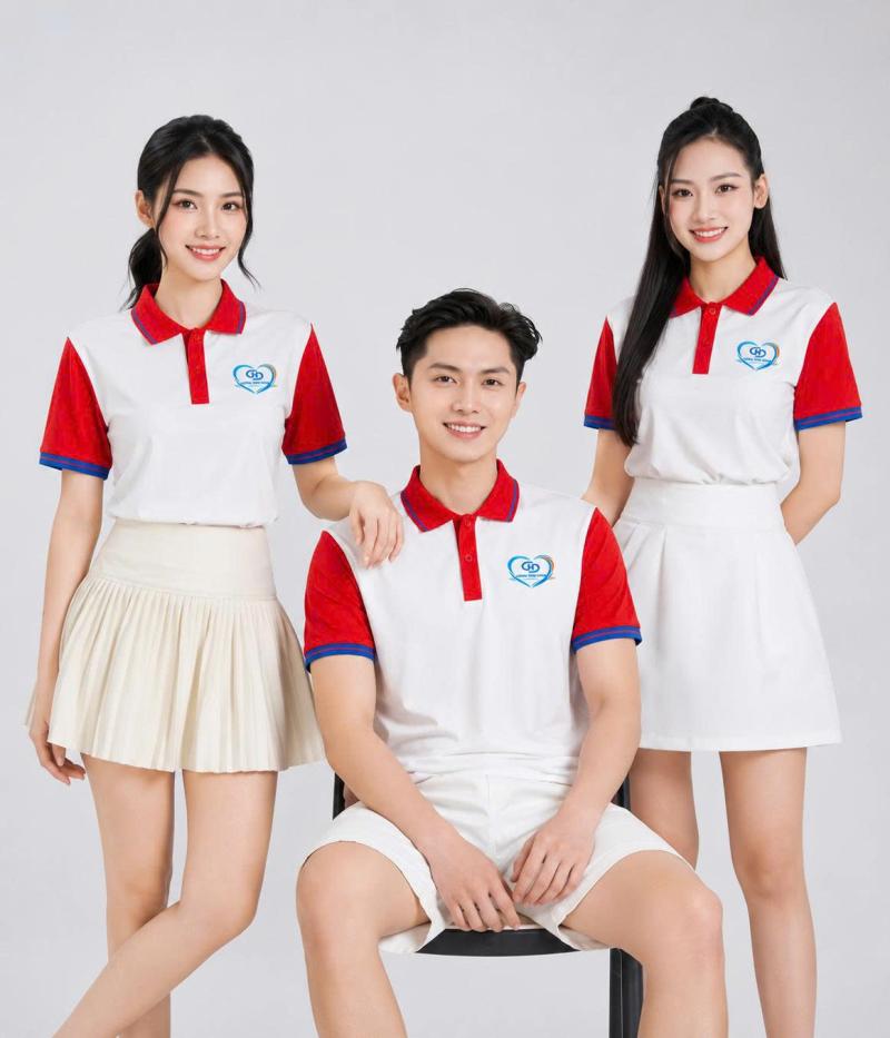 Mẫu Áo Polo Đồng Phục Công Ty Cường Hùng Dũng Đỏ Trắng Cao Cấp, In Logo Sắc Nét