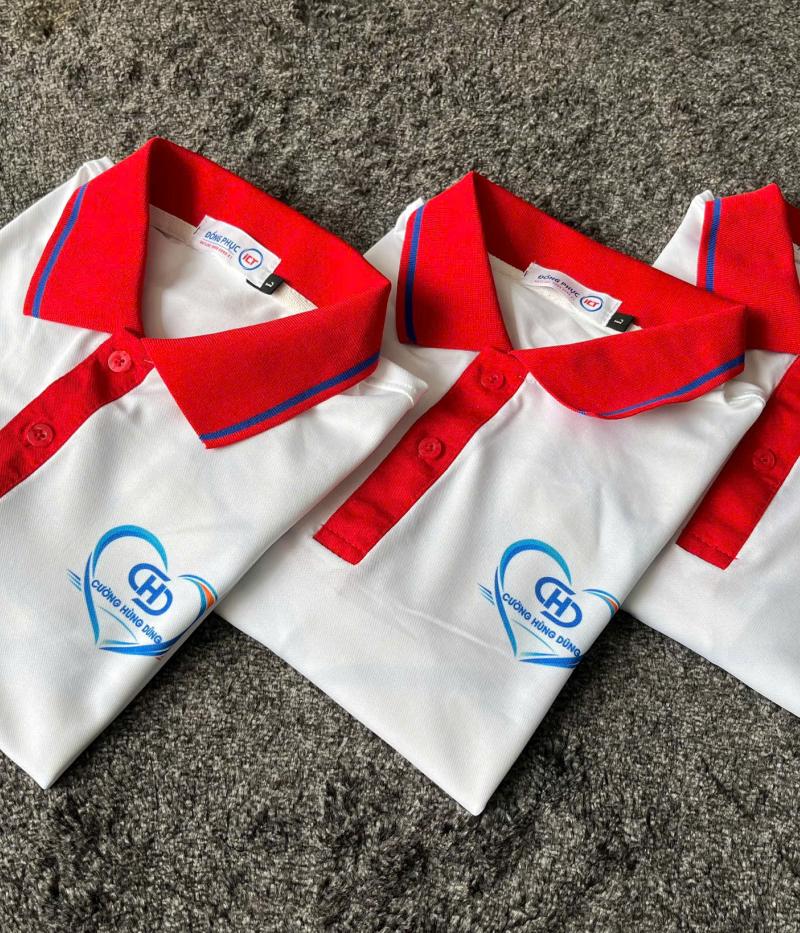 Mẫu Áo Polo Đồng Phục Công Ty Cường Hùng Dũng Đỏ Trắng Cao Cấp, In Logo Sắc Nét