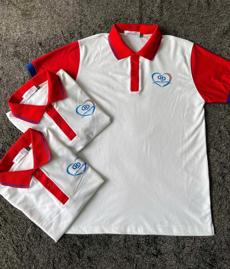 Mẫu Áo Polo Đồng Phục Công Ty Cường Hùng Dũng Đỏ Trắng Cao Cấp, In Logo Sắc Nét