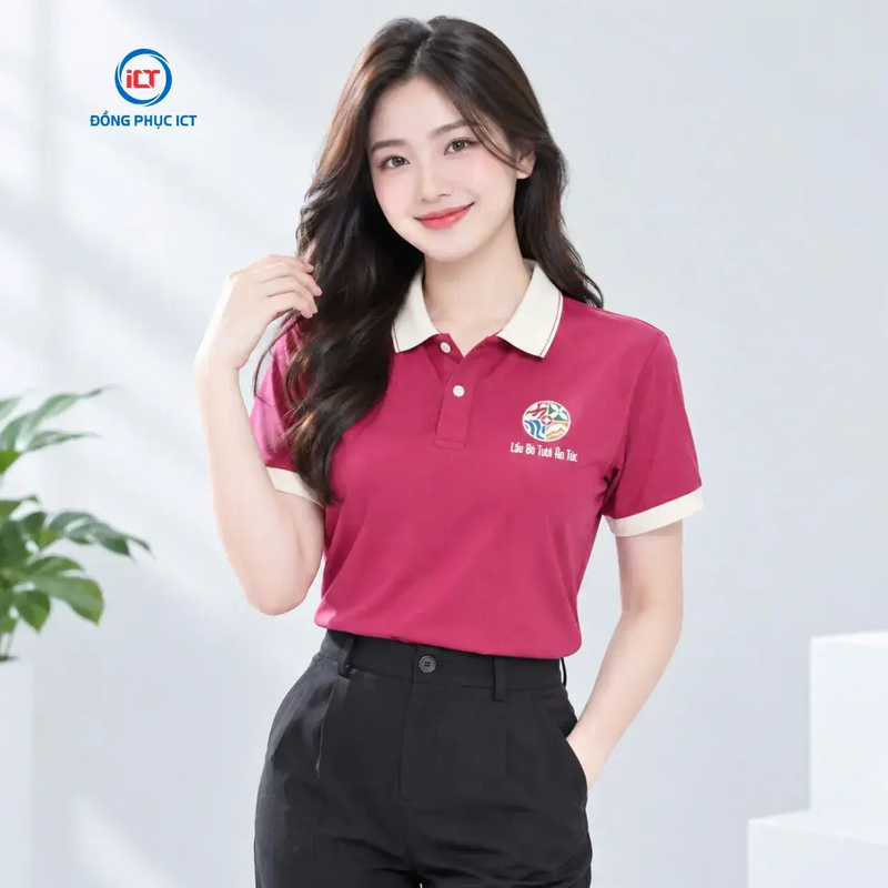 Mẫu Áo Polo Đồng Phục Lẩu Bò Tươi An Túc Đỏ Đô Phối Hột Gà Sang Trọng