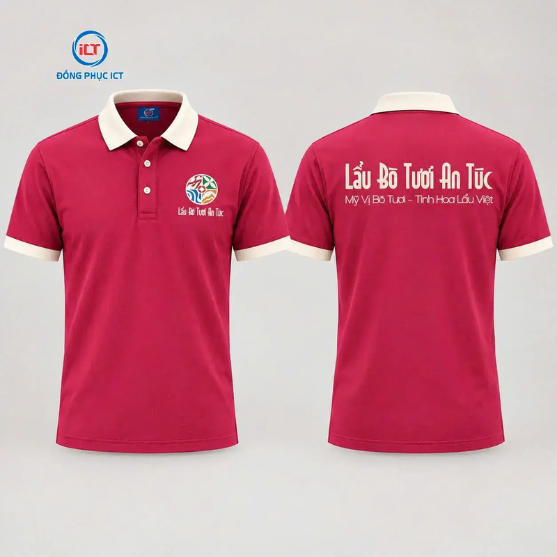 Mẫu Áo Polo Đồng Phục Lẩu Bò Tươi An Túc Đỏ Đô Phối Hột Gà Sang Trọng