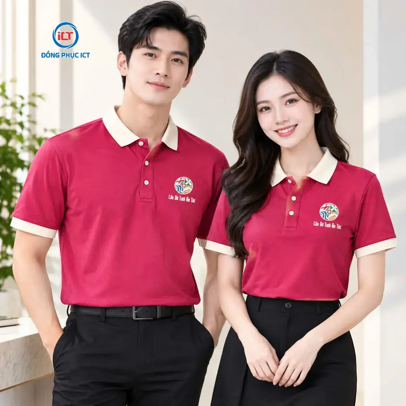 Mẫu Áo Polo Đồng Phục Lẩu Bò Tươi An Túc Đỏ Đô Phối Hột Gà Sang Trọng