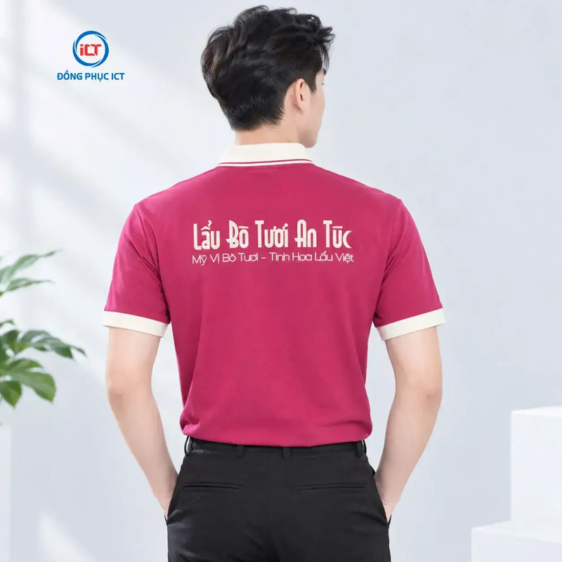 Mẫu Áo Polo Đồng Phục Lẩu Bò Tươi An Túc Đỏ Đô Phối Hột Gà Sang Trọng