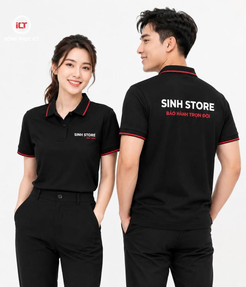 MẪU ÁO POLO ĐỒNG PHỤC MÀU ĐEN VIỀN ĐỎ – THIẾT KẾ CHUYÊN NGHIỆP CHO CỬA HÀNG, SHOWROOM