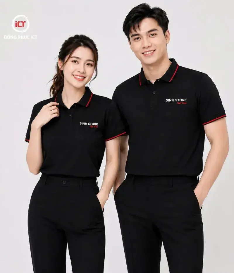 Mẫu Áo Polo Đồng Phục Màu Đen Viền Đỏ – Thiết Kế Chuyên Nghiệp Cho Cửa Hàng, Showroom