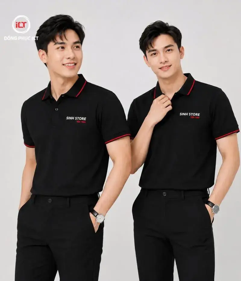 Mẫu Áo Polo Đồng Phục Màu Đen Viền Đỏ – Thiết Kế Chuyên Nghiệp Cho Cửa Hàng, Showroom
