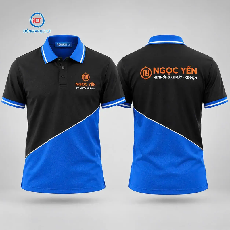 Mẫu Áo Polo Đồng Phục Ngọc Yến Xe Máy – Xe Điện: Phối Xanh Đen Xanh Ya Đẳng Cấp, Nổi Bật Thương Hiệu