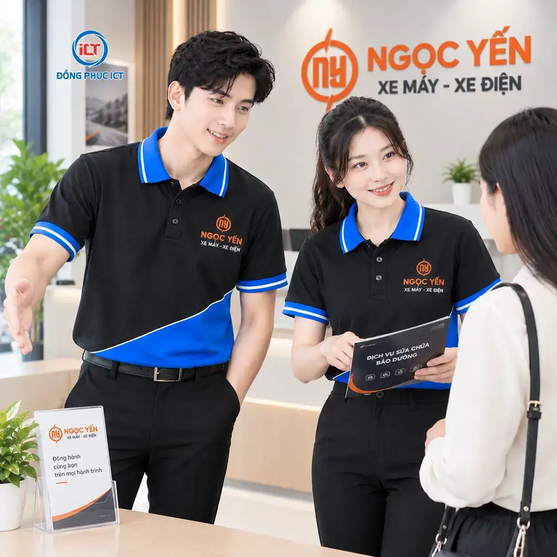 Mẫu Áo Polo Đồng Phục Ngọc Yến Xe Máy – Xe Điện: Phối Xanh Đen Xanh Ya Đẳng Cấp, Nổi Bật Thương Hiệu