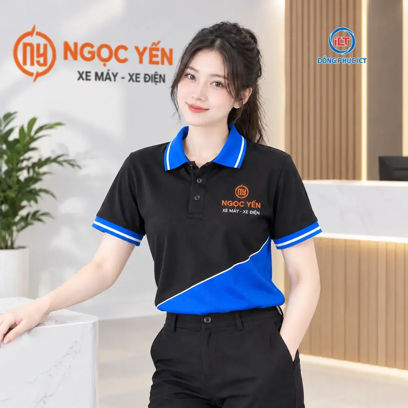 Mẫu Áo Polo Đồng Phục Ngọc Yến Xe Máy – Xe Điện: Phối Xanh Đen Xanh Ya Đẳng Cấp, Nổi Bật Thương Hiệu