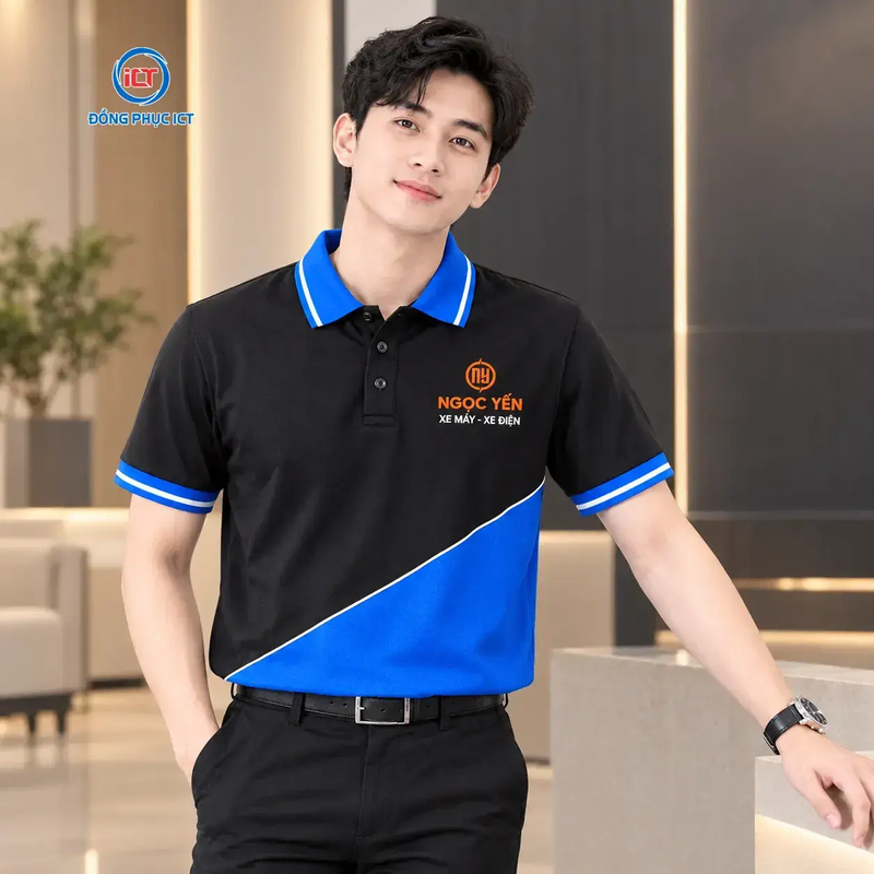 Mẫu Áo Polo Đồng Phục Ngọc Yến Xe Máy – Xe Điện: Phối Xanh Đen Xanh Ya Đẳng Cấp, Nổi Bật Thương Hiệu