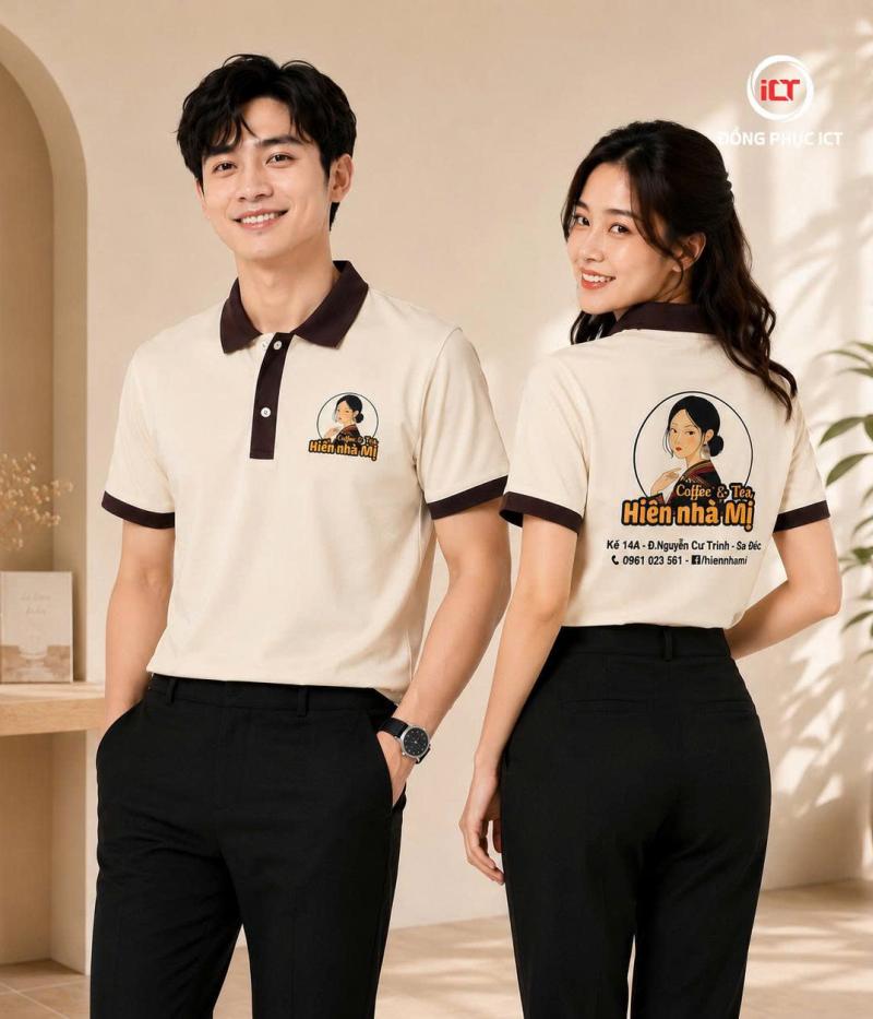 MẪU ÁO POLO ĐỒNG PHỤC QUÁN CÀ PHÊ – MÀU HỘT GÀ, IN LOGO THEO YÊU CẦU