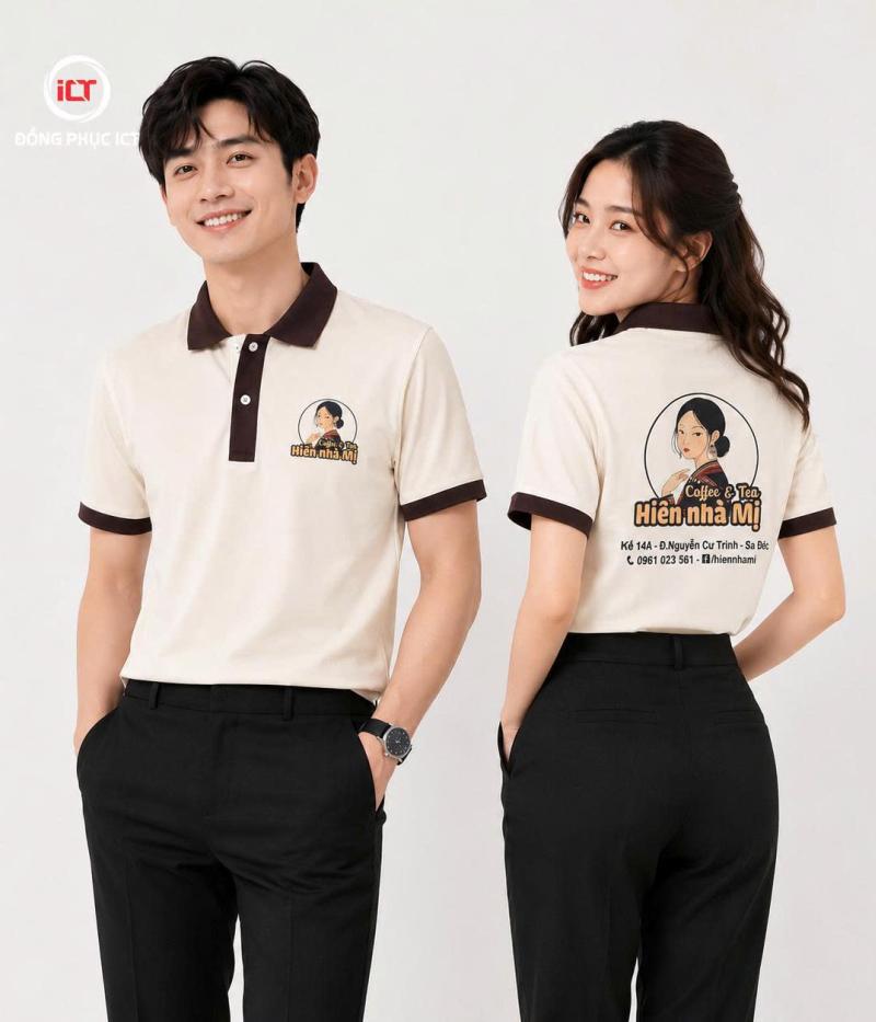 MẪU ÁO POLO ĐỒNG PHỤC QUÁN CÀ PHÊ – MÀU HỘT GÀ, IN LOGO THEO YÊU CẦU