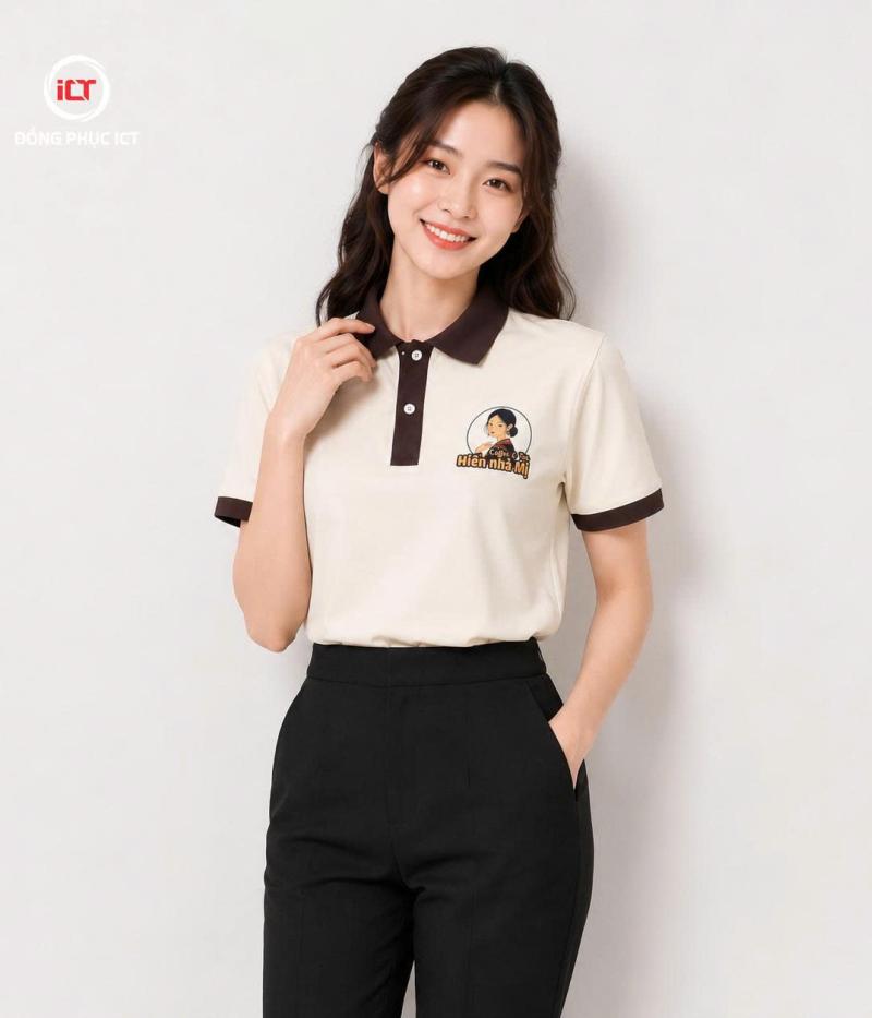MẪU ÁO POLO ĐỒNG PHỤC QUÁN CÀ PHÊ – MÀU HỘT GÀ, IN LOGO THEO YÊU CẦU