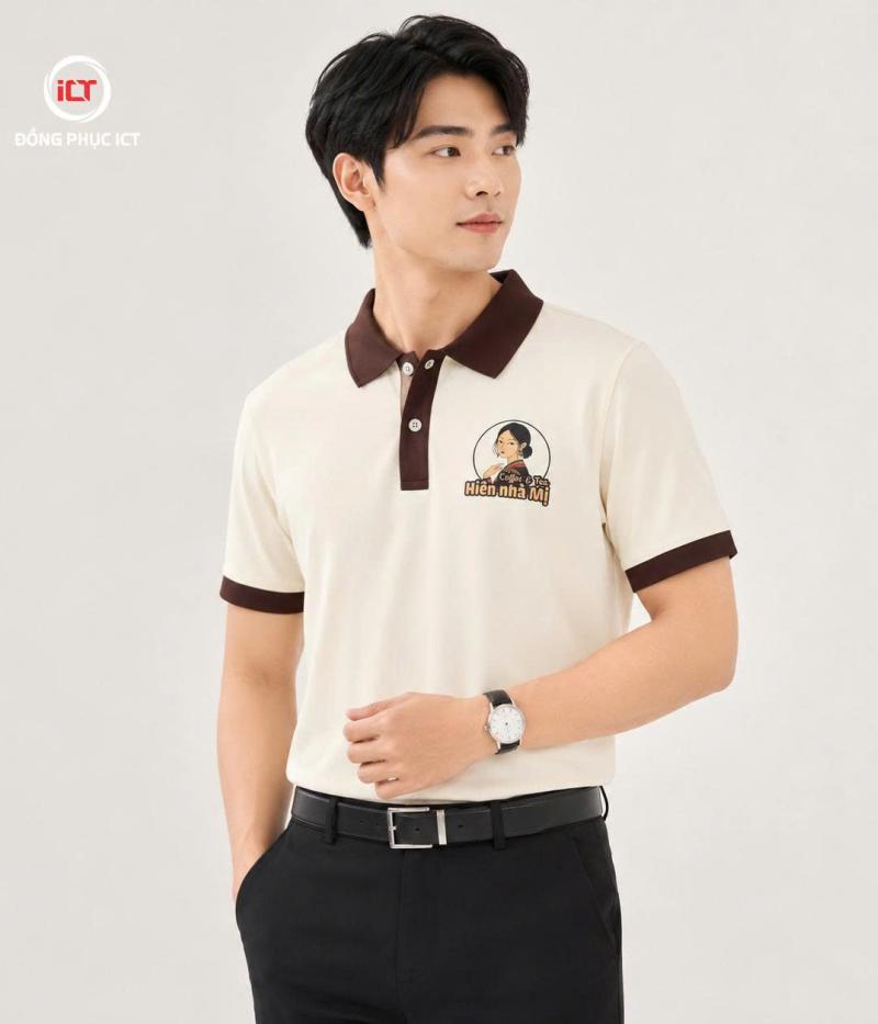 MẪU ÁO POLO ĐỒNG PHỤC QUÁN CÀ PHÊ – MÀU HỘT GÀ, IN LOGO THEO YÊU CẦU