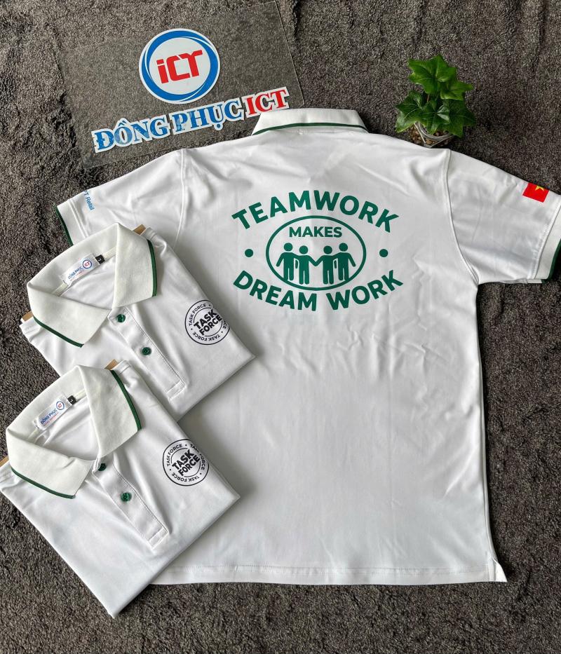Mẫu Áo Polo Đồng Phục Trắng Phối Viền Xanh – Thanh Lịch, Chuyên Nghiệp Cho Doanh Nghiệp