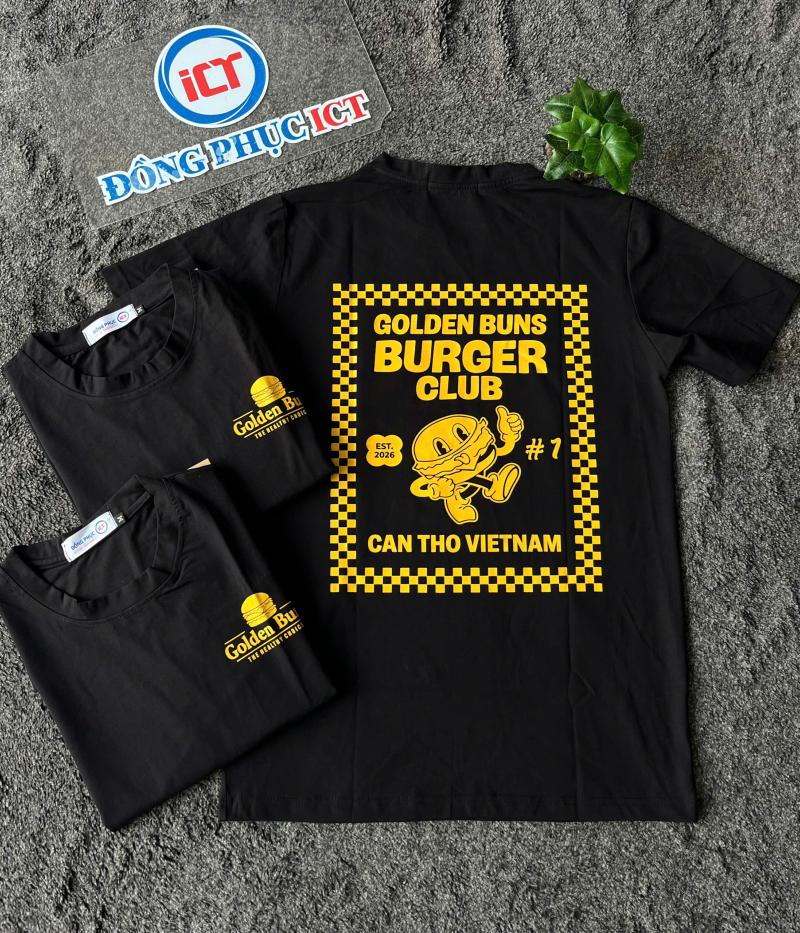 Set Đồng Phục Quán Ăn Cần Thơ – Áo thun & nón Golden Buns chuẩn gu F&B