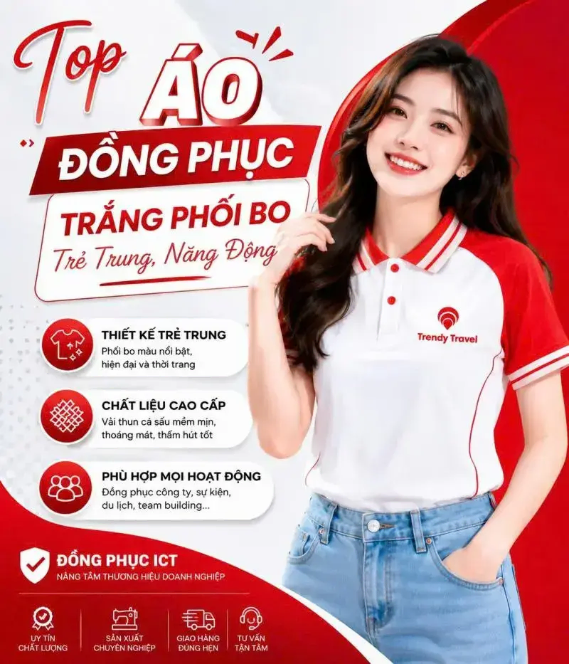 Top mẫu áo đồng phục trắng phối bo trẻ trung- năng động