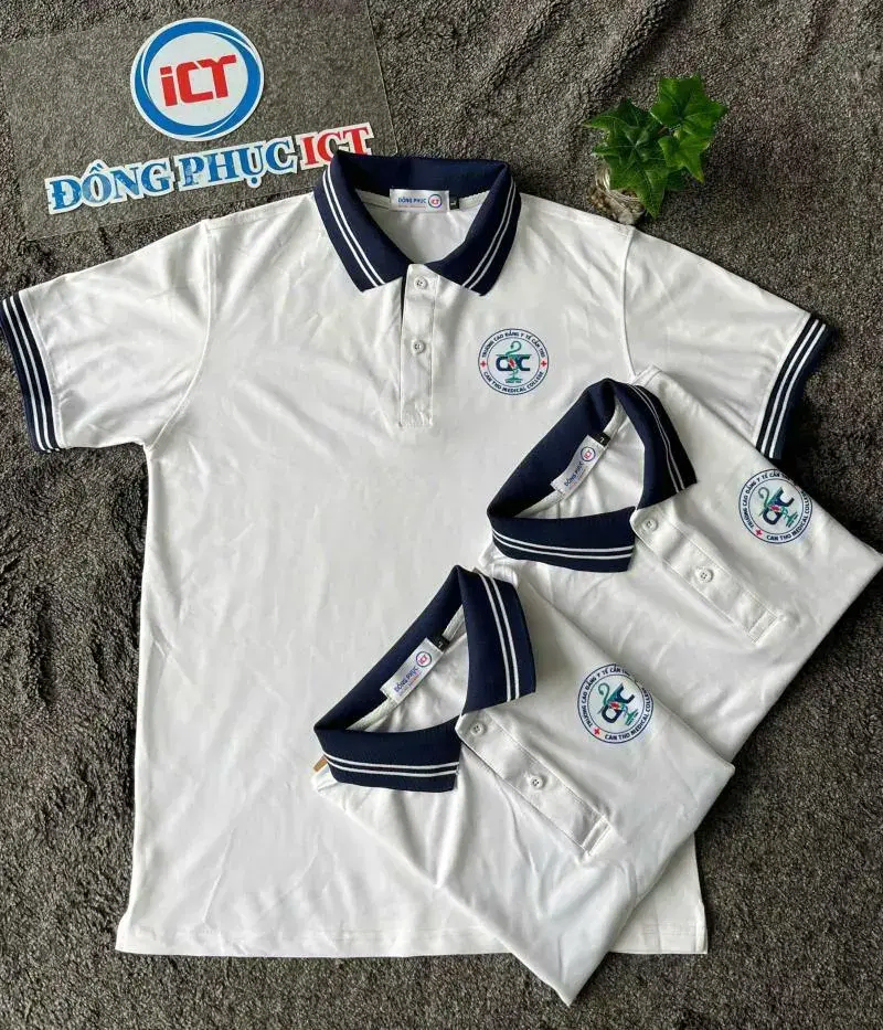 Top mẫu áo đồng phục trắng phối bo trẻ trung- năng động