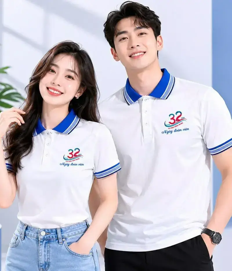 Top mẫu áo đồng phục trắng phối bo trẻ trung- năng động